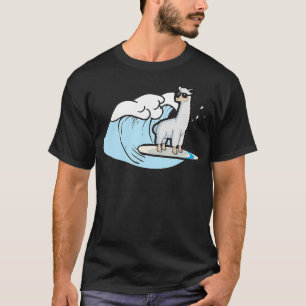 Camiseta Curiosa Llama Surfing Riendo Waves Alpaca Anima