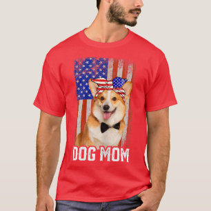 Camiseta Curiosa perra Corgi mamá bandera de Estados Unidos