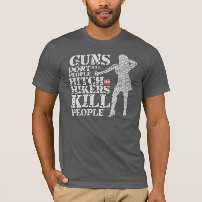 Camiseta Curiosa pistola de humor de terror en el cuello ro (Anverso)