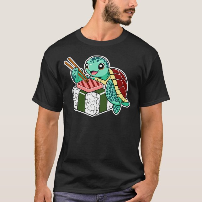 Camiseta Curiosa tortuga de mar animal comiendo spam Musubi (Anverso)