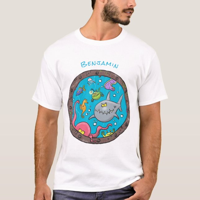 Camiseta Curiosas criaturas marinas bajo el agua dibujando  (Anverso)