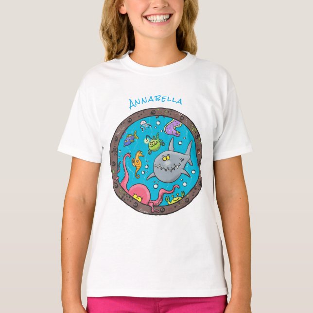 Camiseta Curiosas criaturas marinas bajo el agua dibujando  (Anverso)