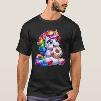 Camiseta Curioso arcoiris unicornio comiendo Donut Lover Fu