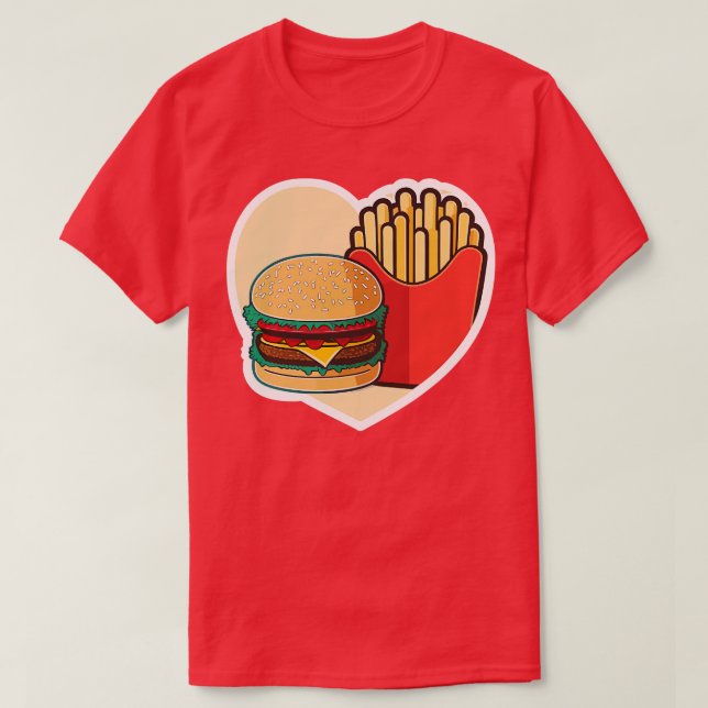 Camiseta Curioso Corazón Amor Burger Fries Franceses (Diseño del anverso)