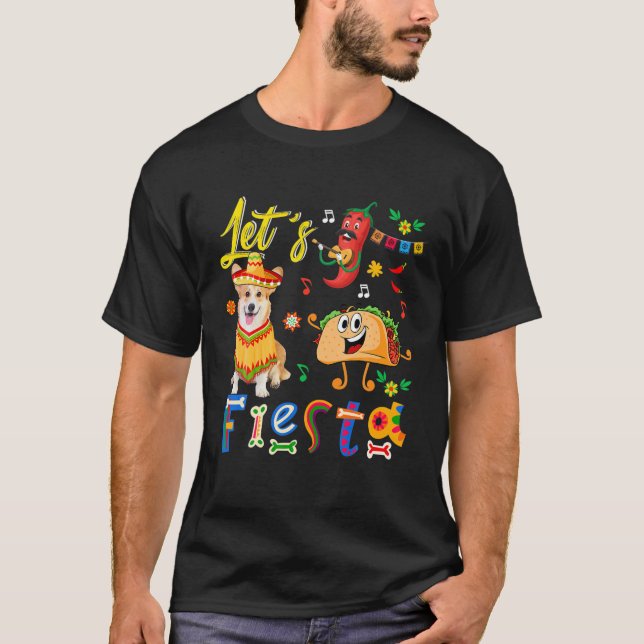 Camiseta Curioso Fiesta de Corgi Mexicano con Sombrero Taco (Anverso)