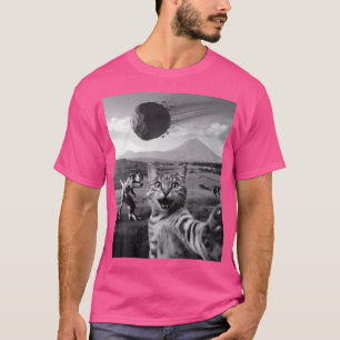 Camiseta Curioso gato Selfie Dinosaurio Meteor Asteroide Cu