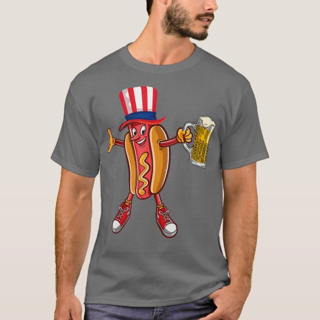 Camiseta Curioso Hot dog US Flag Gorra bebe cerveza por cua (Anverso)