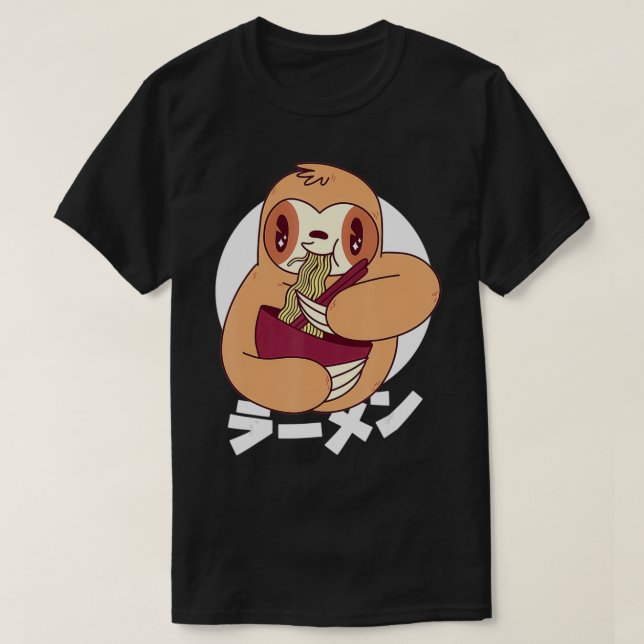 Camiseta Curioso Kawaii Slote comiendo fideos de Ramen Japó (Diseño del anverso)