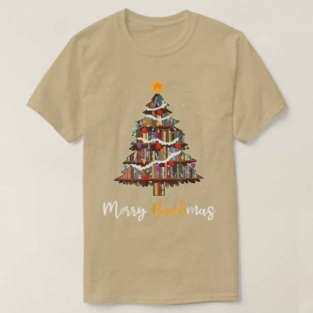 Camiseta Curioso libro de libros de navidad de árbol biblio (Diseño del anverso)