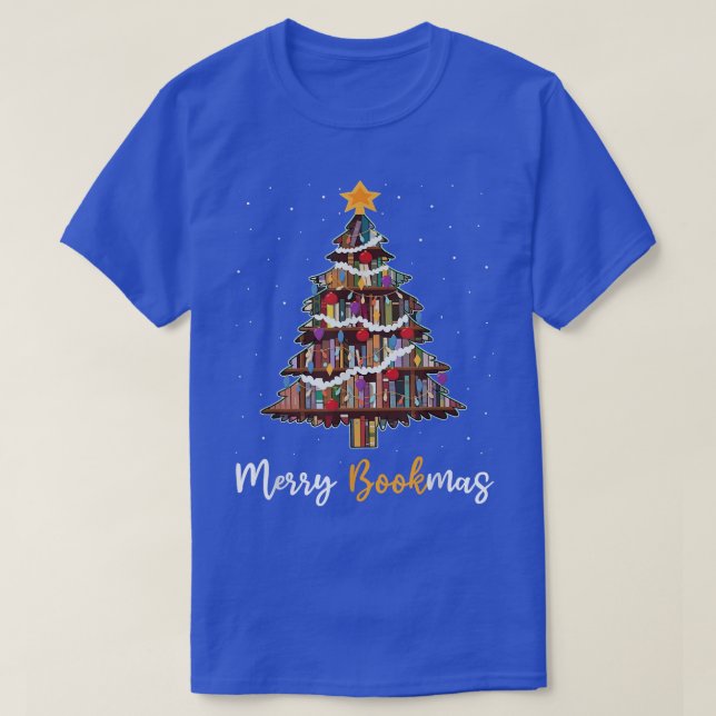 Camiseta Curioso libro de libros de navidad de árbol biblio (Diseño del anverso)