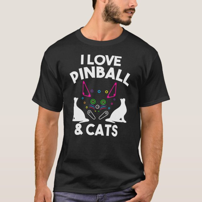 Camiseta Curioso me encanta el Pinball y los gatos Guay Arc (Anverso)