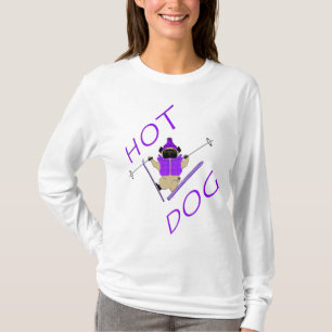 Camiseta Curioso perro caliente esquiar Pug Purple Jacket y