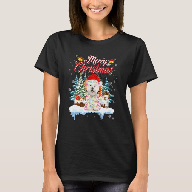 Camiseta Curioso perro de Santa Maltese Feliz Navidad Hombr (Anverso)