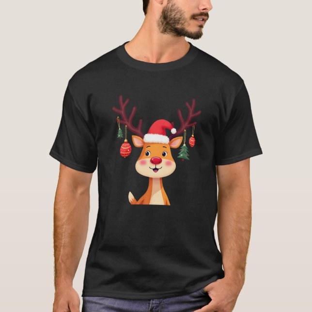Camiseta Curioso reno Tee Santa Claus Diseño Feliz Cristo (Anverso)