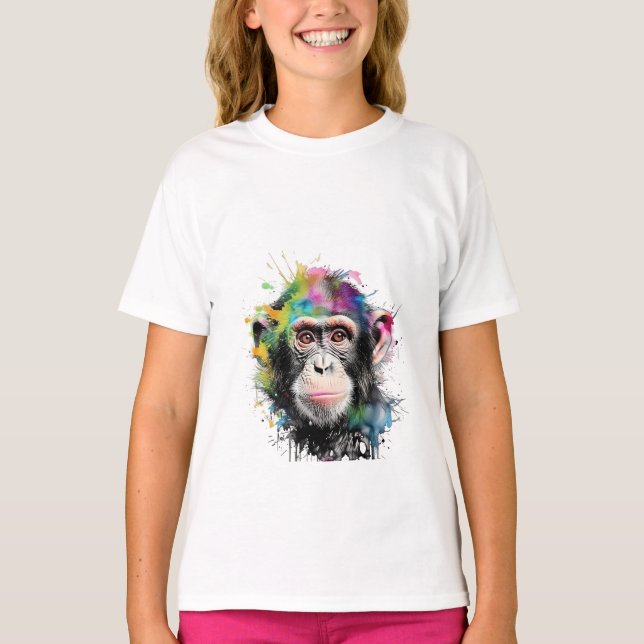 Camiseta Curioso y colorido chimpancé (Anverso)
