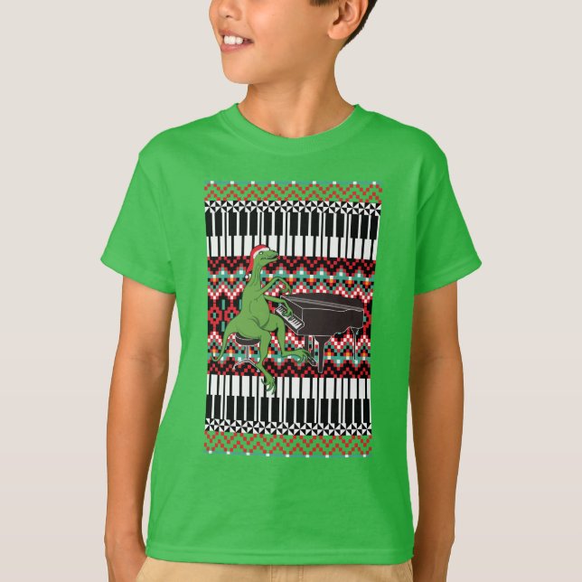 Camiseta Curiosos Navidades dinosaurios piano (Anverso)