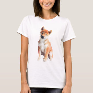 Camiseta Curious Shiba Inu Puppy Watercolor Women