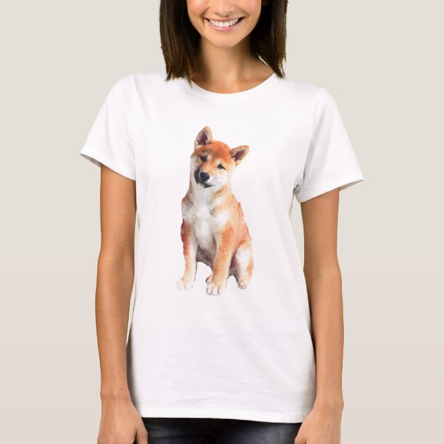 Camiseta Curious Shiba Inu Puppy Watercolor Women (Anverso)