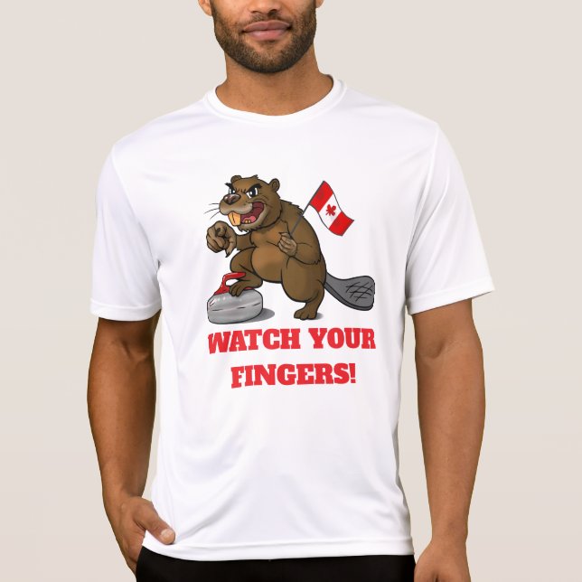 Camiseta Curling beaver with flag - watch your fingers! (Anverso)