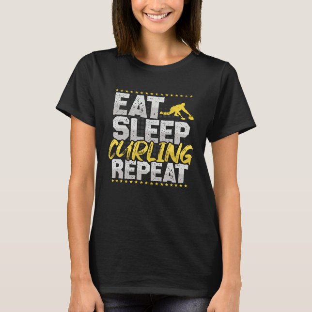 Camiseta Curling Eat Sleep Repeat Ice Cream Sport Hobby Cur (Anverso)