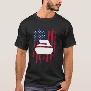 Camiseta Curling Novedad T Shirt La bandera de EE.UU. Curli