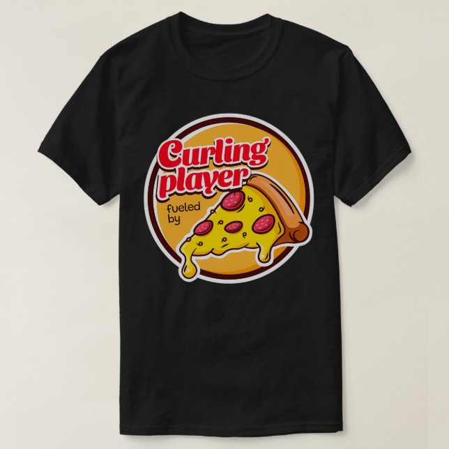 Camiseta Curling Player alimentado por pizza (Diseño del anverso)