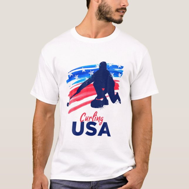 Camiseta Curling USA Apoya al Equipo T Bandera estadouniden (Anverso)