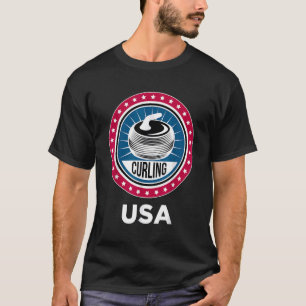 Camiseta Curling USA Support Team Tshirt USA Flag Curl