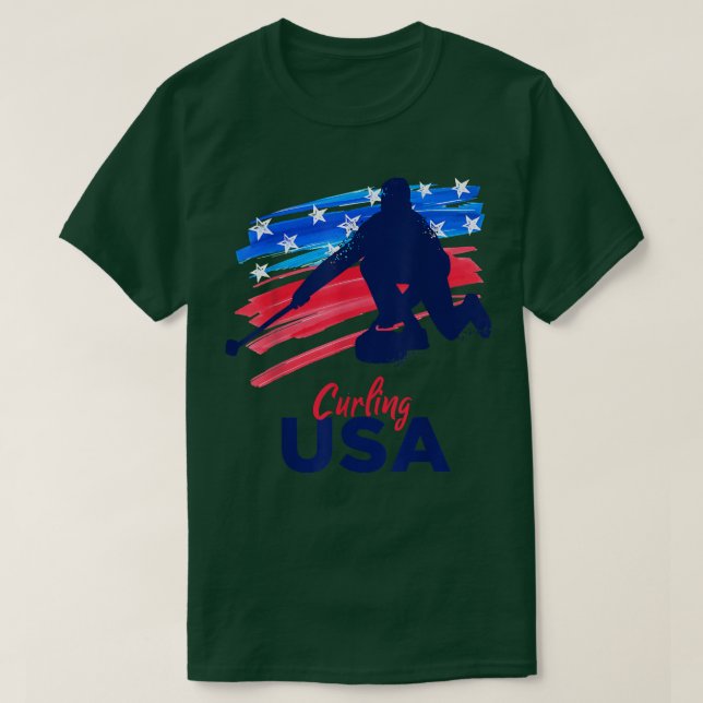 Camiseta Curling USA Support Team Tshirt USA Flag Curl (Diseño del anverso)