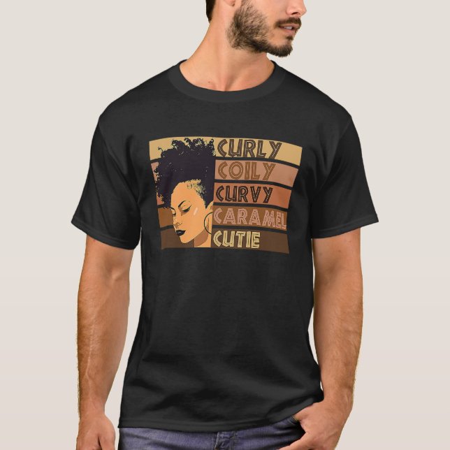 Camiseta Curly Coily Curvy Caramel Cutie Afro Love African  (Anverso)