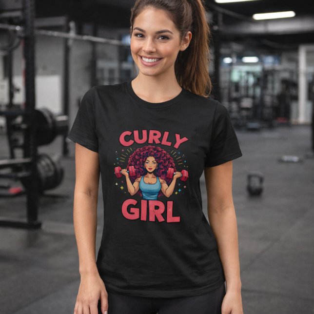 Camiseta Curly Hair Girl - Pink Gym Motivation Activewear (Subido por el creador)
