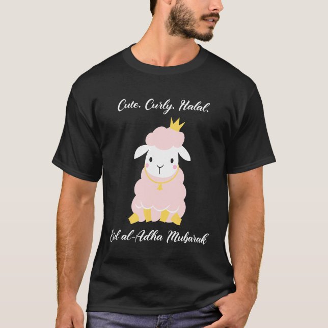 Camiseta Curly Halal Sheep Eid Al Adha Mubarak Para Mus (Anverso)