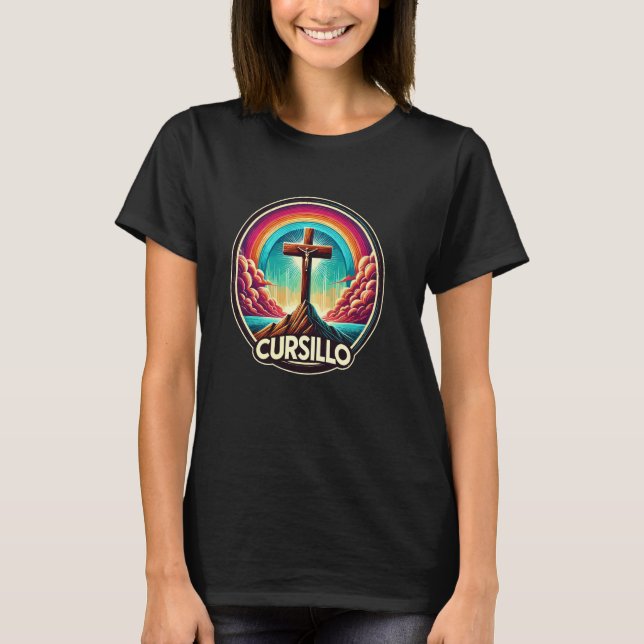 Camiseta Cursillo Cruz de Fe Con Arcoiris y Nubes (Anverso)