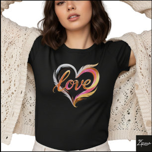 Camiseta Cursiva Brillante Corazones Enamorados Remolinos A