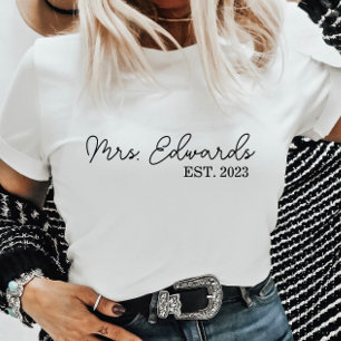 Camiseta Cursiva mínima Sra. Personalizado Apellido Boda Re