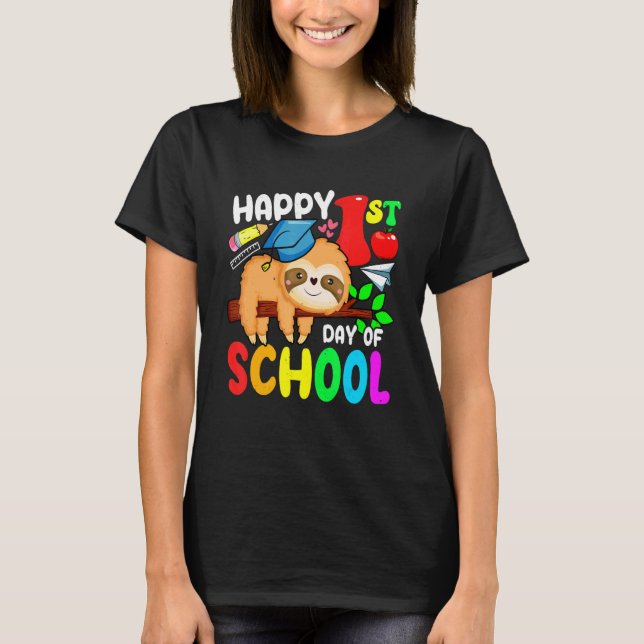 Camiseta Curte Back To School Sloth Feliz Primer Día De Sch (Anverso)