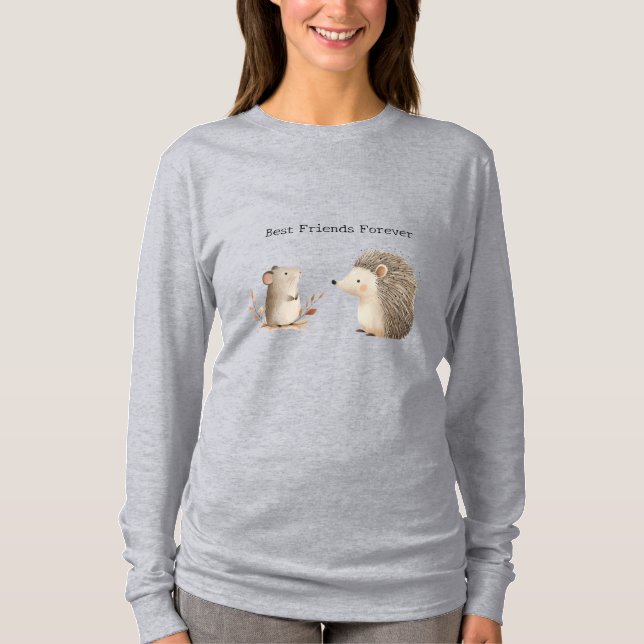 Camiseta Curte Brown Cream Hedgehog Mouse Mejor Amigos (Anverso)