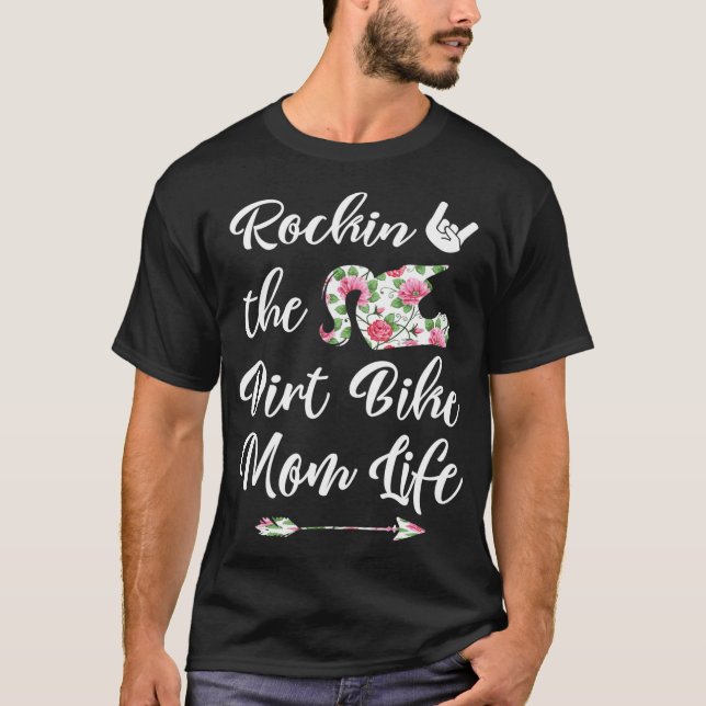 Camiseta Curte Floral Dirt Bike Mom Life Birthday o Christm (Anverso)