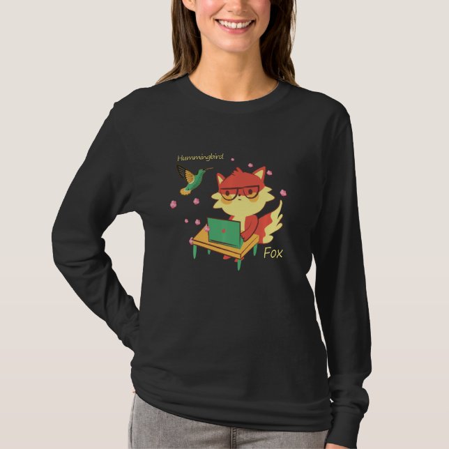 Camiseta Curte Fox & Hummingbird Sakura Blossom Flor Studi (Anverso)