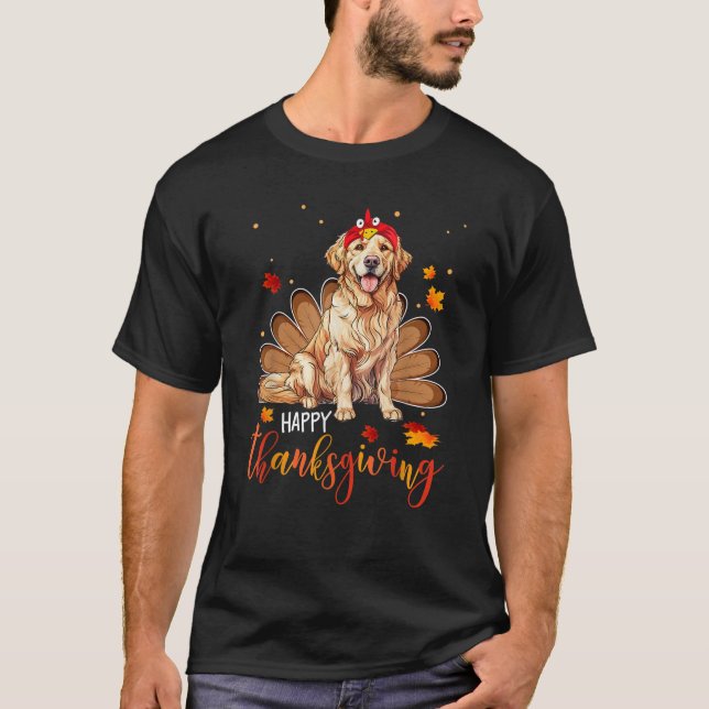 Camiseta Curte Golden retriever Happy Thankding turkey Do (Anverso)