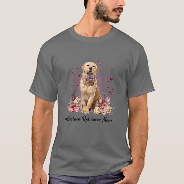 Camiseta Curte Golden Retriever Mom Flower feliz Día de la  (Anverso)