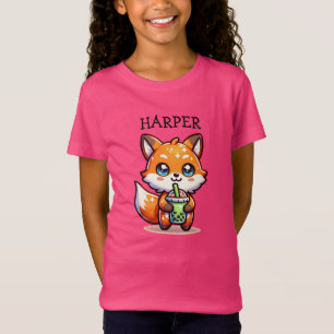 Camiseta Curte Kawaii Fox con té de burbuja personalizado