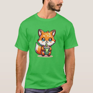 Camiseta Curte Kawaii Fox con té de burbuja personalizado