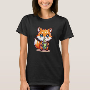 Camiseta Curte Kawaii Fox con té de burbuja personalizado