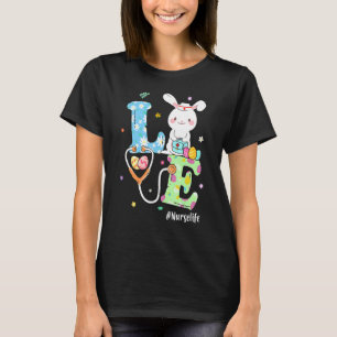 Camiseta Curte Love Nurs Life Stethoscope Pascua Rn Rabbit