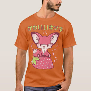 Camiseta Curte pasto fresa Fox japonés Kawaii rosado Go