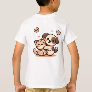 Camiseta Curte Puppy & Kitten Hug - Adorable Diseño Kawaii