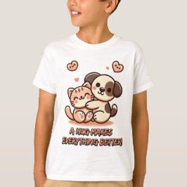 Camiseta Curte Puppy & Kitten Hug - Adorable Diseño Kawaii
