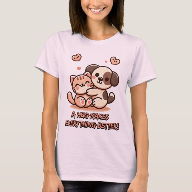 Camiseta Curte Puppy & Kitten Hug - Adorable Diseño Kawaii (Anverso)