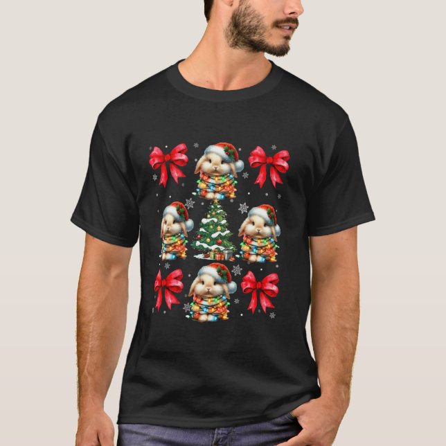 Camiseta Curte Rabbit Lover Animals Xmas Coquette Red Bows  (Anverso)